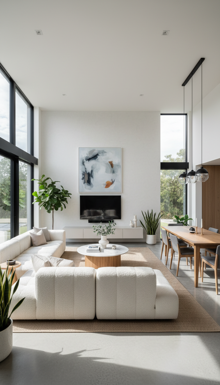 a modern home interior, bright and inviting, with tasteful decor